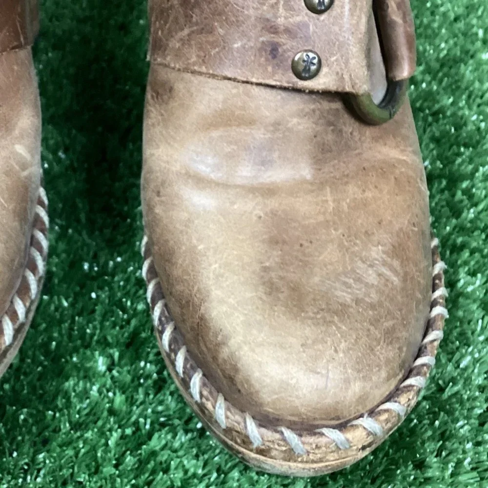 Frye Tan Leather Wedge Slides 9M